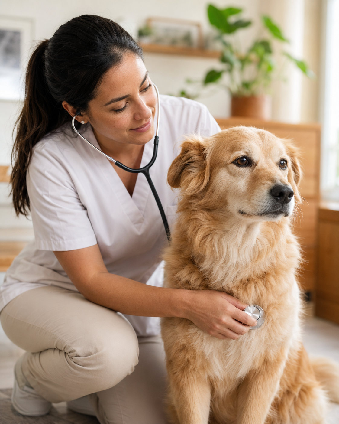 Veterinaria Cafati atendiendo a perro en casa sin estrés